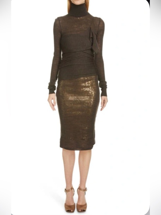 Victoria Beckham Dresses & Skirts - Victoria Beckham AW22 Runway Brown Golden hue Sequin Draped Midi Dress US 8 NWT